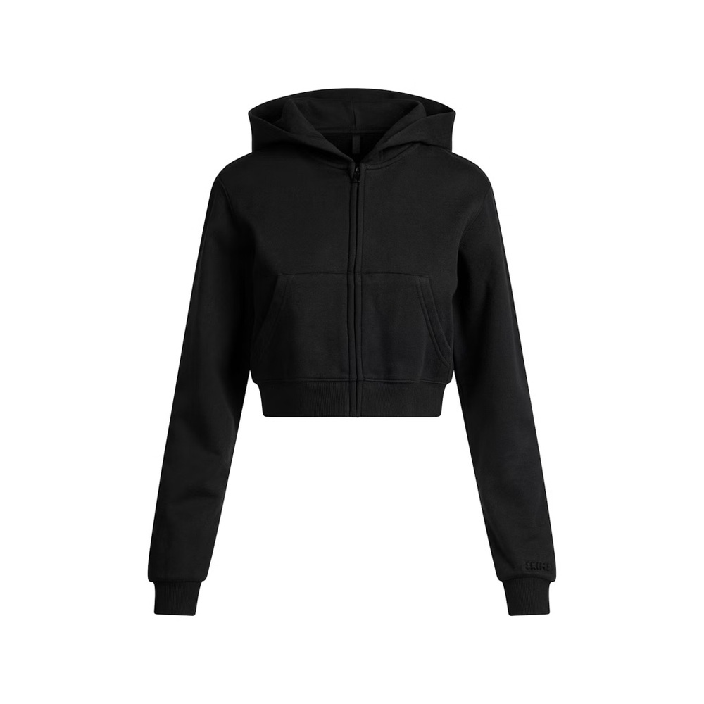 SKIMS Cotton Fleece Cropped Zip-Up Hoodie – Barley & Onyx – NWT